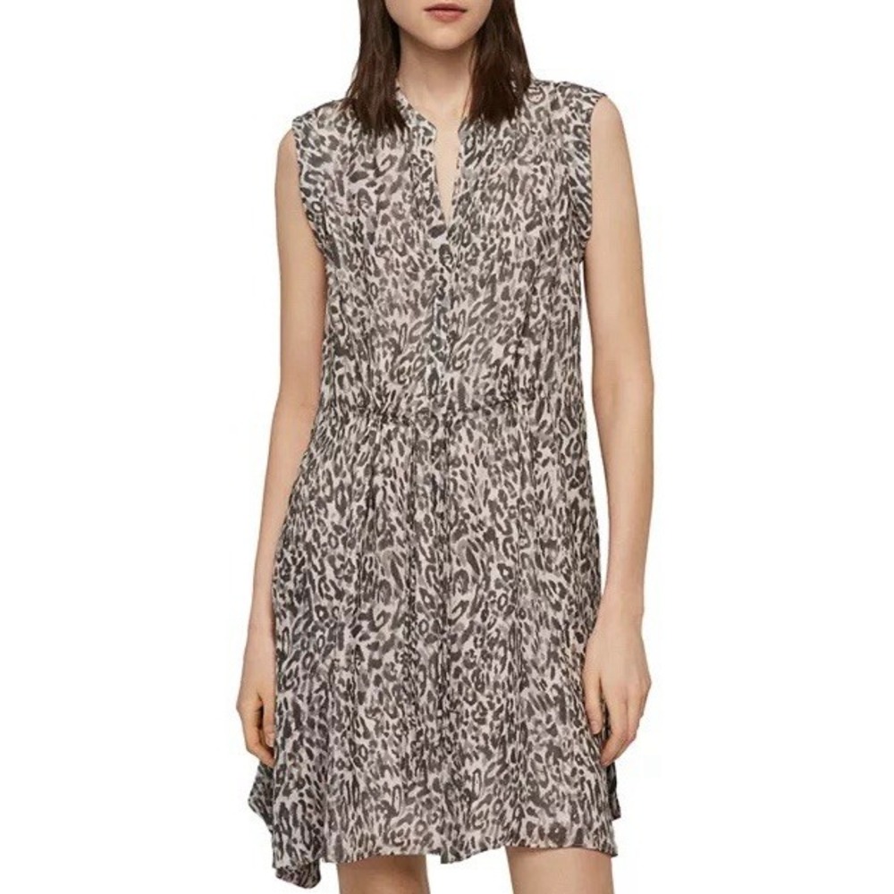 All Saints Women's Clari Kara Dress Animal‎ Print Asymmetric Draped Lined Medium